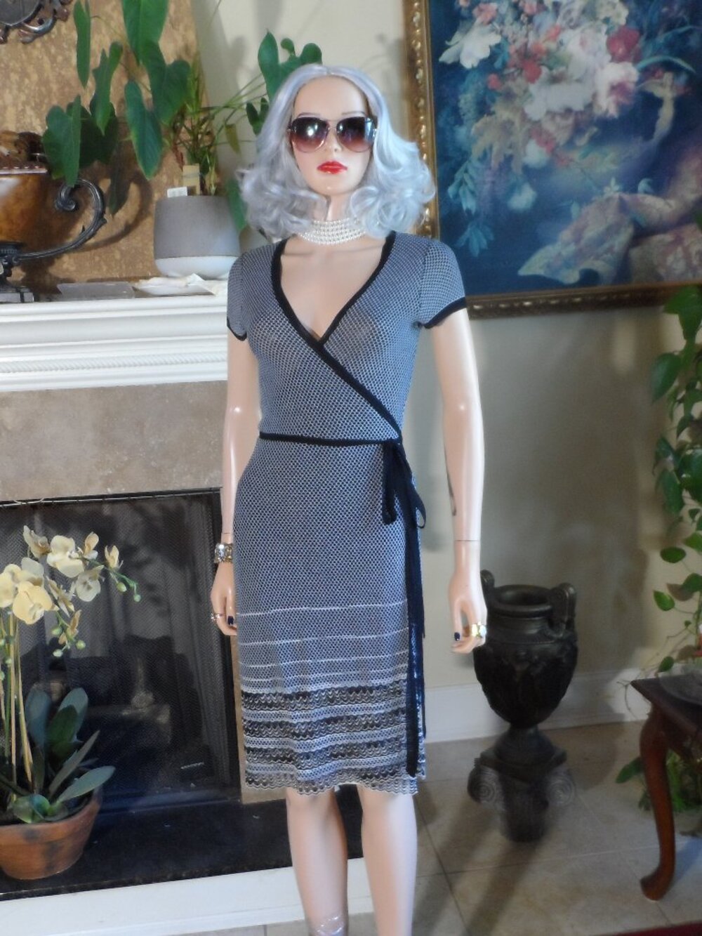 New Missoni Black & White Knit Wrap Dress Size IT 42 US 6